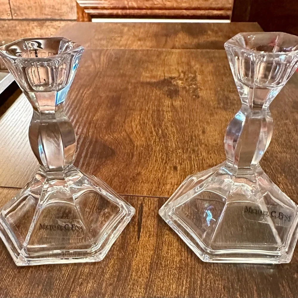 NWT Michael C. Fina lead crystal candle stick holders